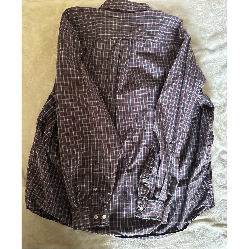 Eddie Bauer Men's XL Button Up Plaid Collar Long Sleeve Shirt Cotton Red Blue - Picture 3 of 4